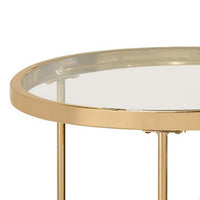 23 Inch Round Nesting Tables, Glass, Metal Base, Set of 2, Gold, Clear - BM282033