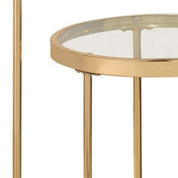 23 Inch Round Nesting Tables, Glass, Metal Base, Set of 2, Gold, Clear - BM282033
