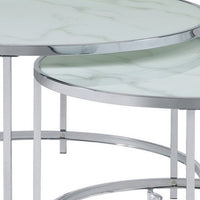 18 Inch Marbled Glass Nesting Accent Tables, Round Top, Metal, Set of 2 - BM282034