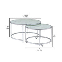 18 Inch Marbled Glass Nesting Accent Tables, Round Top, Metal, Set of 2 - BM282034