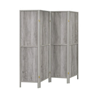 70 Inch Modern 4 Panel Folding Screen Room Divider, Rustic Gray Wood Finish - BM282035