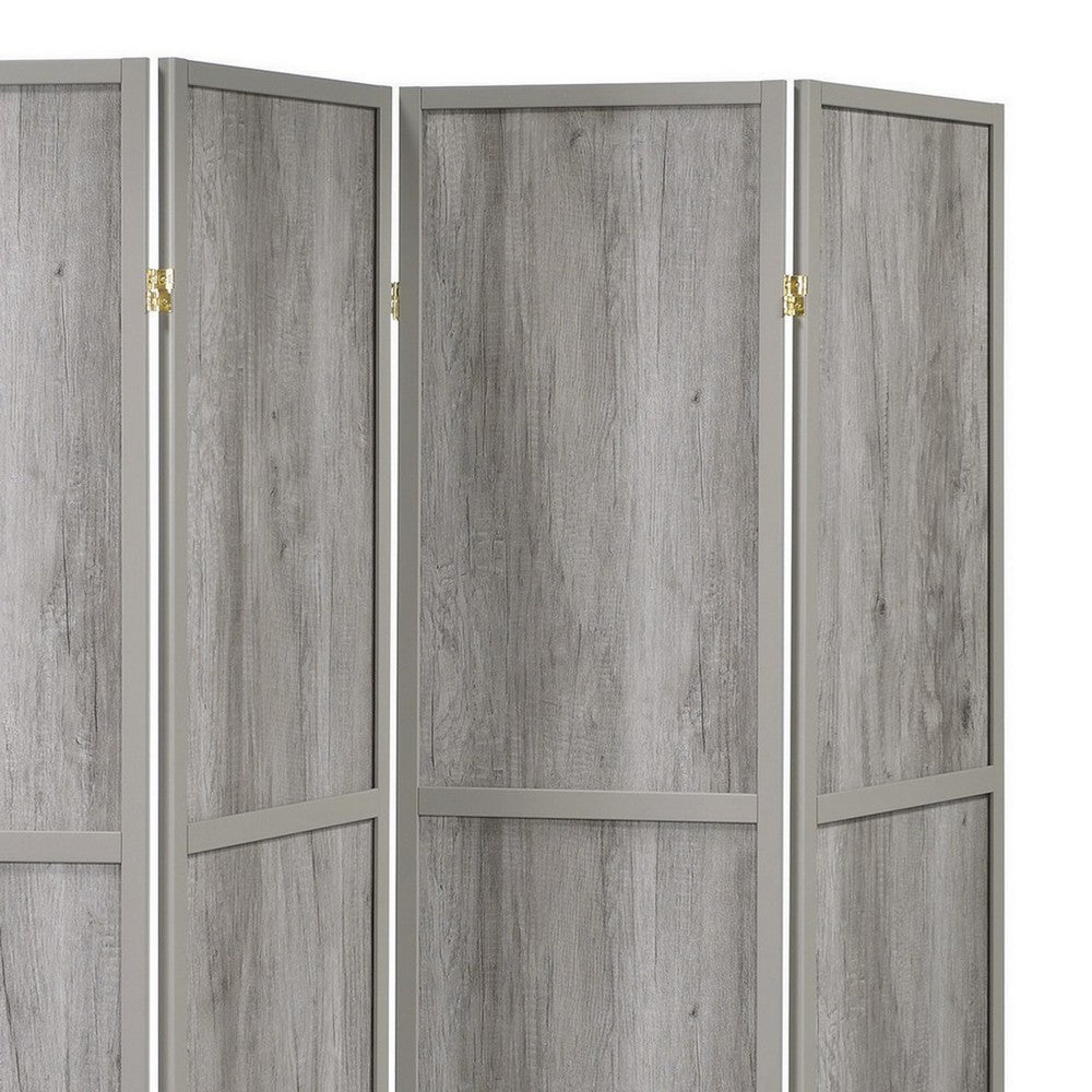 70 Inch Modern 4 Panel Folding Screen Room Divider, Rustic Gray Wood Finish - BM282035