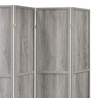 70 Inch Modern 4 Panel Folding Screen Room Divider, Rustic Gray Wood Finish - BM282035