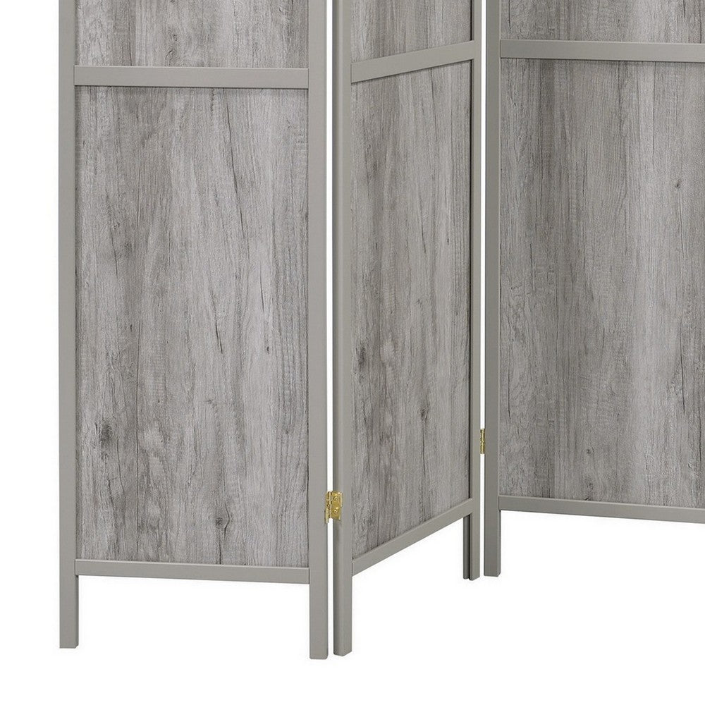 70 Inch Modern 4 Panel Folding Screen Room Divider, Rustic Gray Wood Finish - BM282035
