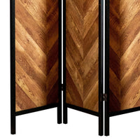 70 Inch Modern 3 Panel Folding Room Divider, Herringbone Pattern, Brown - BM282036