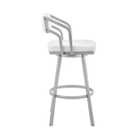 Lyla 26 Inch Counter Height Stool, Swivel, Faux Leather, White, Silver - BM282052