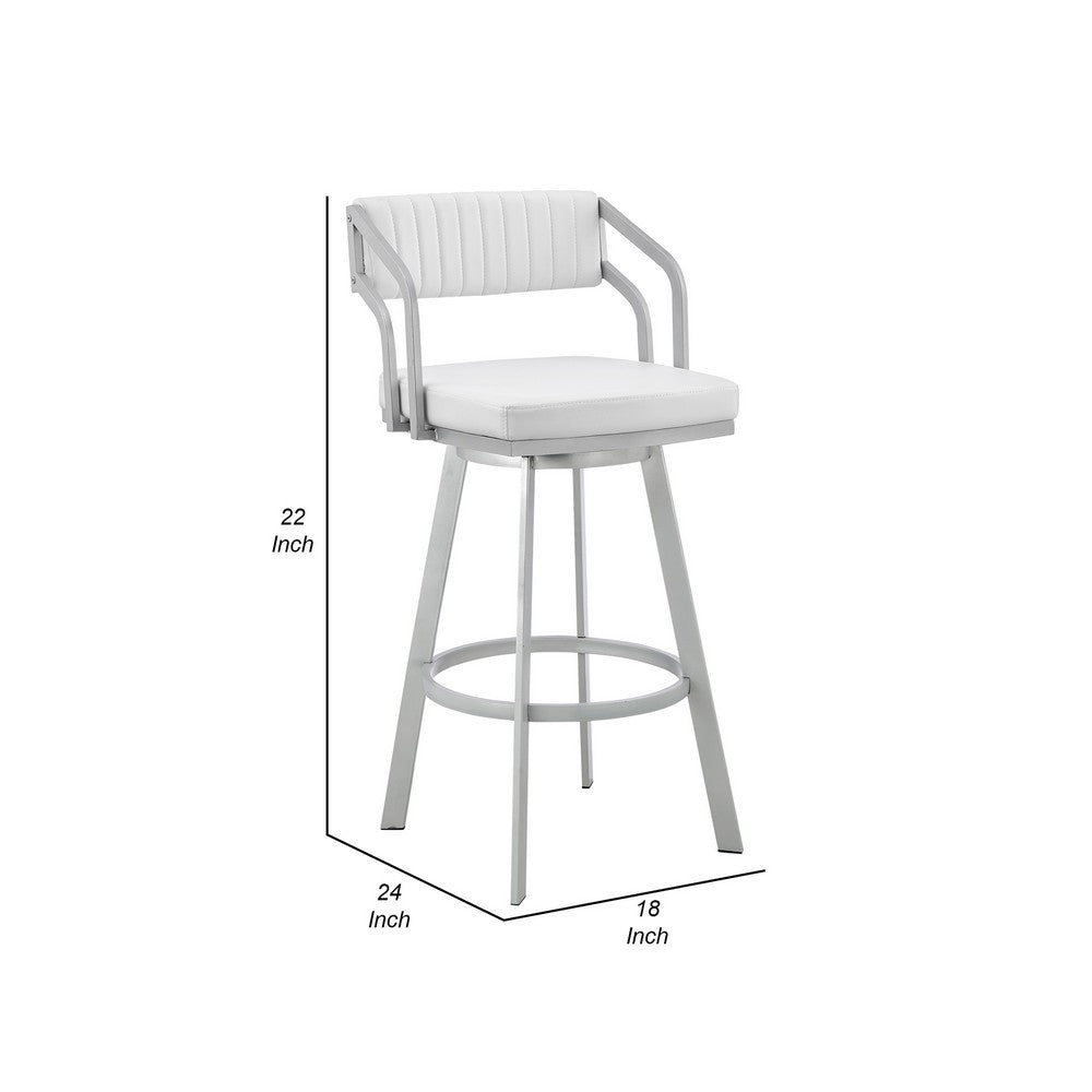 Lyla 26 Inch Counter Height Stool, Swivel, Faux Leather, White, Silver - BM282052