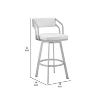 Lyla 26 Inch Counter Height Stool, Swivel, Faux Leather, White, Silver - BM282052