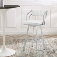 Lyla 26 Inch Counter Height Stool, Swivel, Faux Leather, White, Silver - BM282052