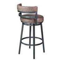 Eva 26 Inch Swivel Counter Stool, Vegan Leather, Curved Back, Washed Brown - BM282062