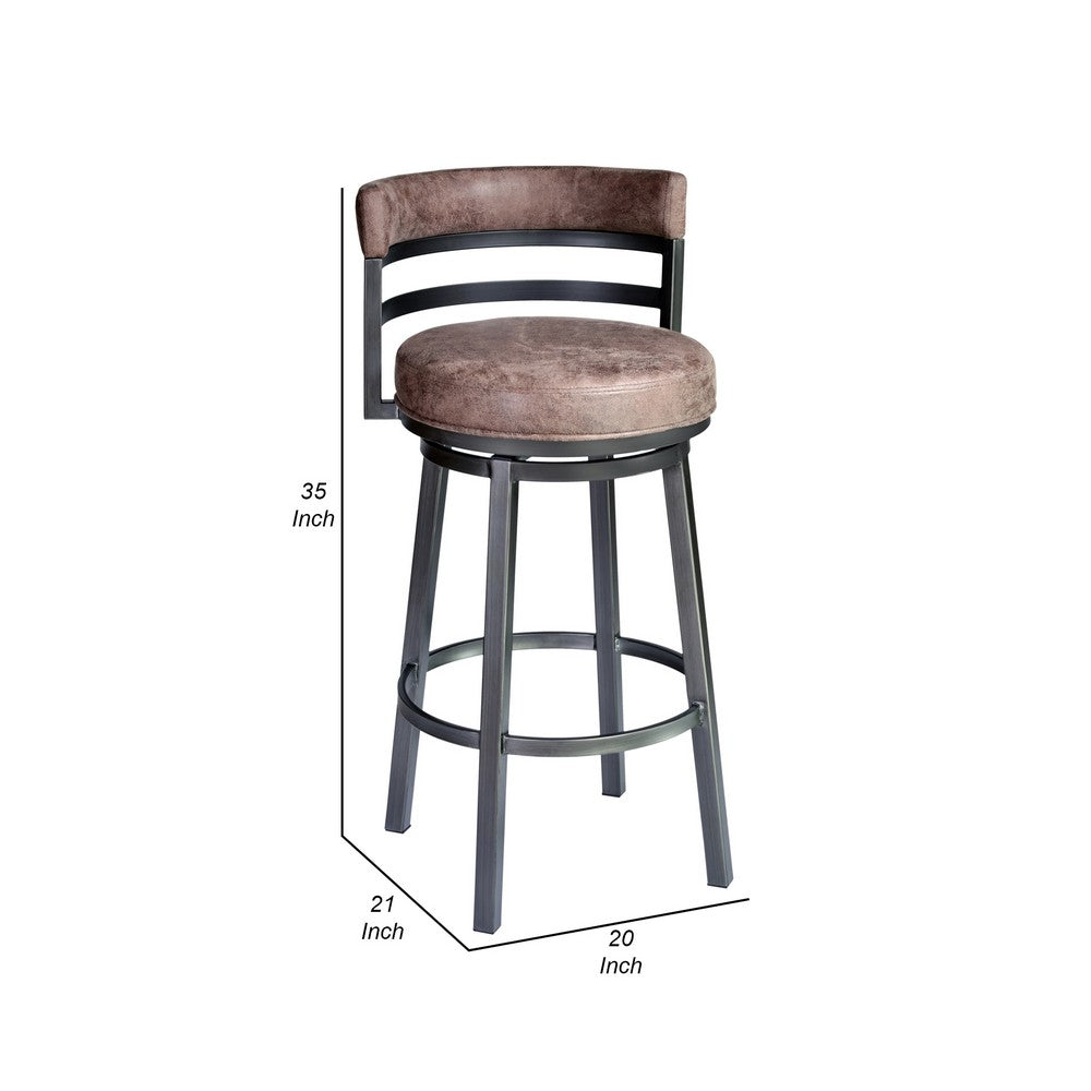 Eva 26 Inch Swivel Counter Stool, Vegan Leather, Curved Back, Washed Brown - BM282062