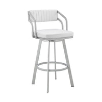 Blake 26 Inch Swivel Counter Stool, Open Back, Silver, White Faux Leather - BM282093