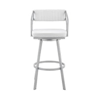 Blake 26 Inch Swivel Counter Stool, Open Back, Silver, White Faux Leather - BM282093