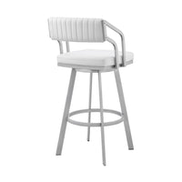 Blake 26 Inch Swivel Counter Stool, Open Back, Silver, White Faux Leather - BM282093