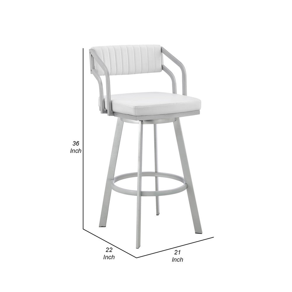 Blake 26 Inch Swivel Counter Stool, Open Back, Silver, White Faux Leather - BM282093