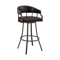 Mayla 30 Inch Swivel Bar Stool, Metal Flared Legs, Brown Faux Leather - BM282100