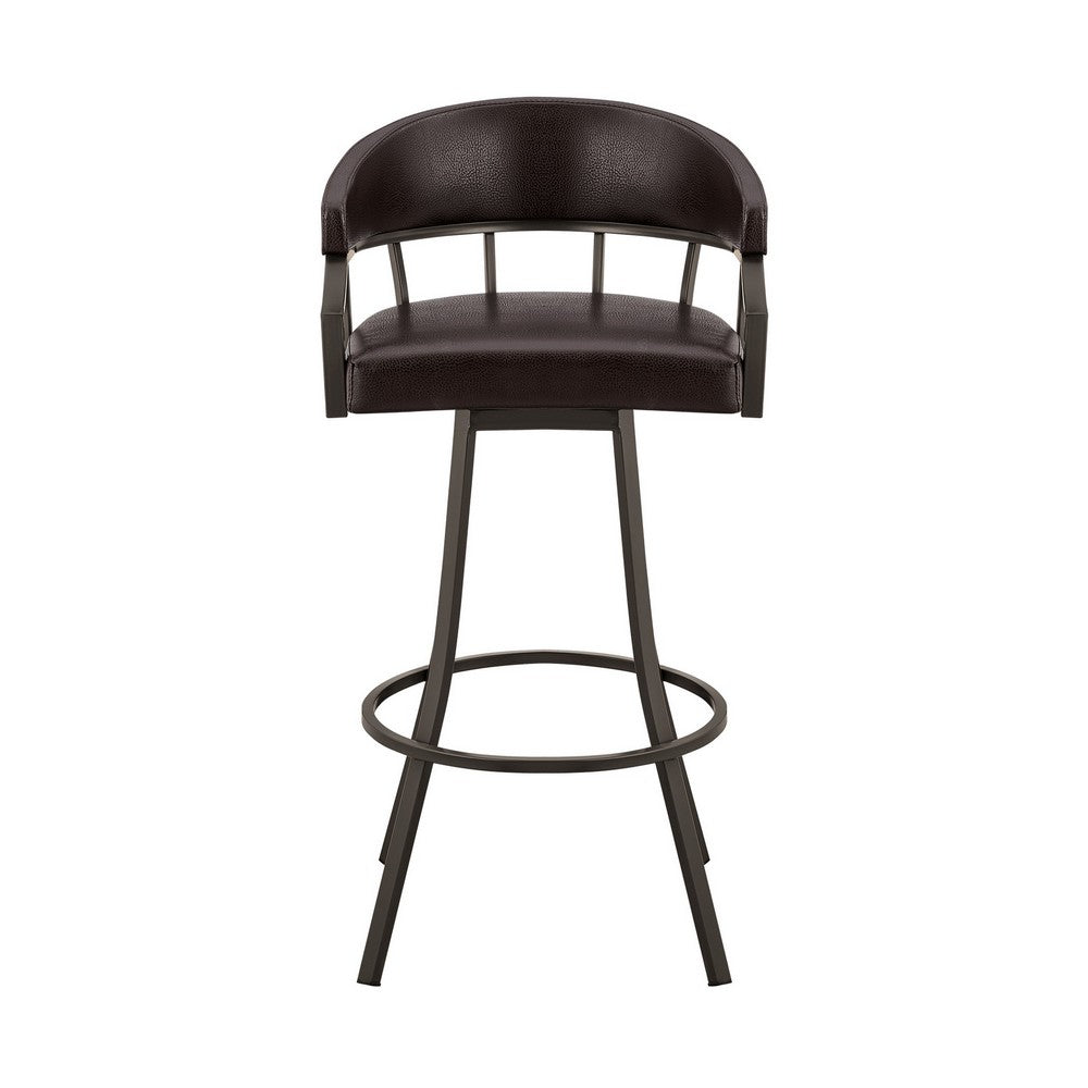 Mayla 30 Inch Swivel Bar Stool, Metal Flared Legs, Brown Faux Leather - BM282100