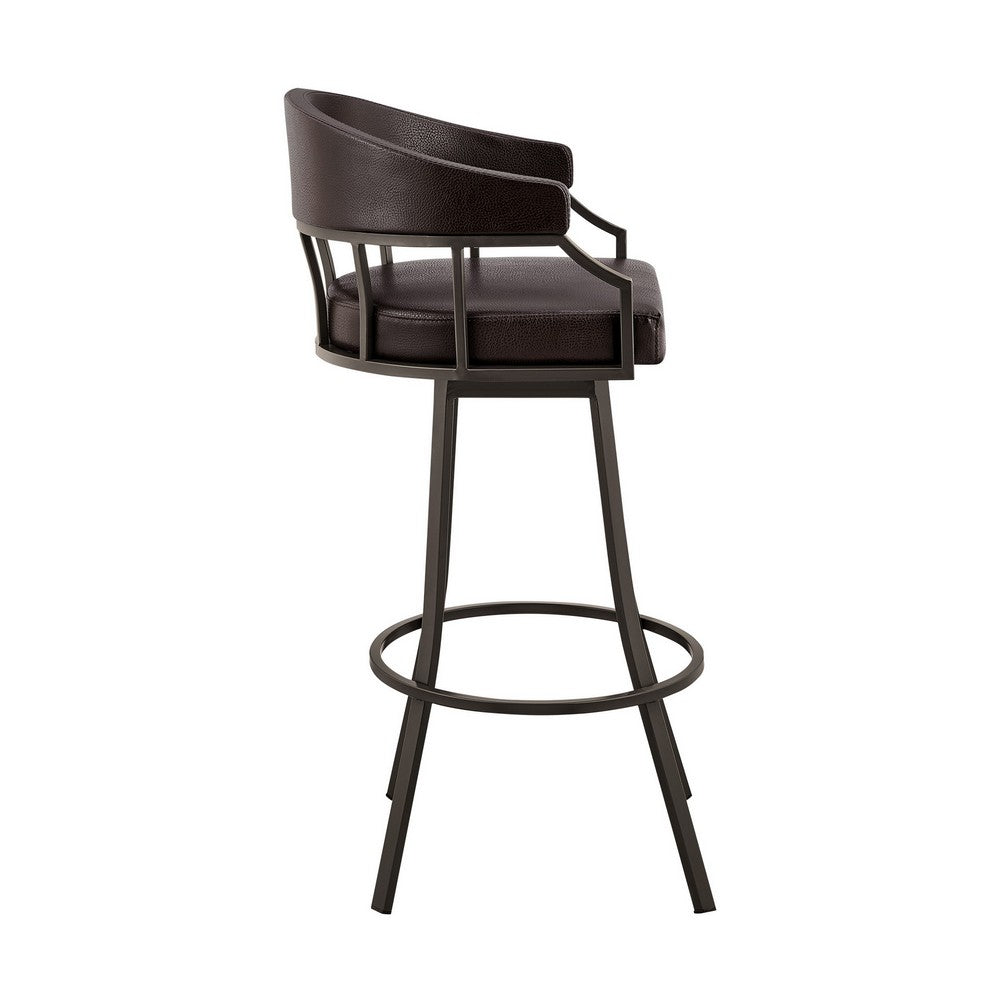 Mayla 30 Inch Swivel Bar Stool, Metal Flared Legs, Brown Faux Leather - BM282100