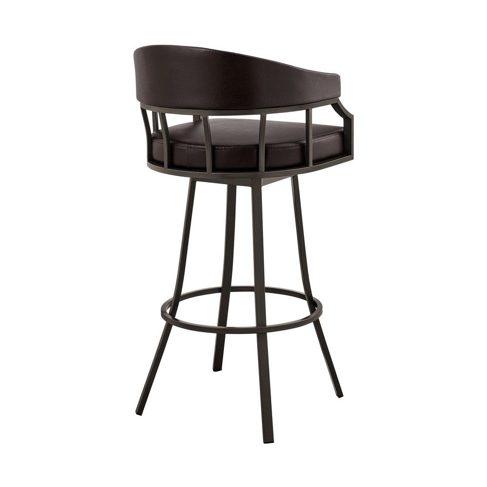 Mayla 30 Inch Swivel Bar Stool, Metal Flared Legs, Brown Faux Leather - BM282100