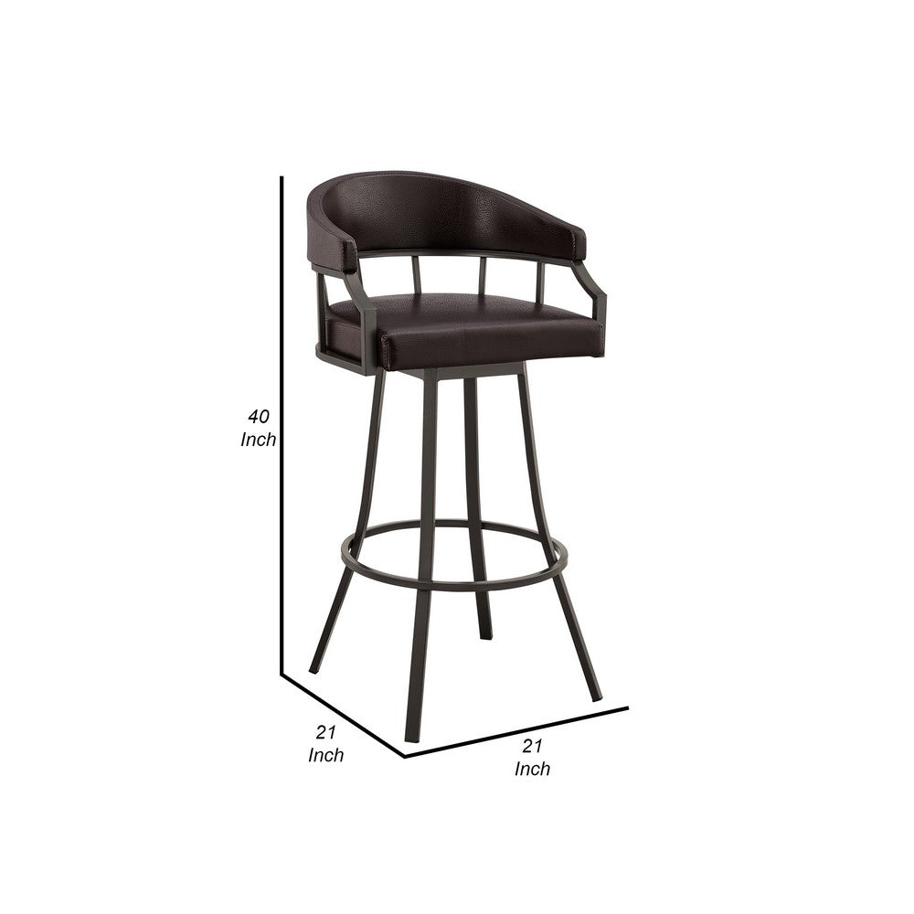 Mayla 30 Inch Swivel Bar Stool, Metal Flared Legs, Brown Faux Leather - BM282100