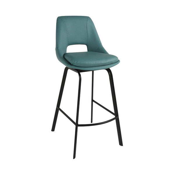 Ayn 30 Inch Modern Bar Stool, Vegan Faux Leather, Swivel, Metal, Blue - BM282101