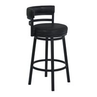 Eva 26 Inch Swivel Counter Stool Chair, Vegan Leather, Curved Back, Black - BM282104