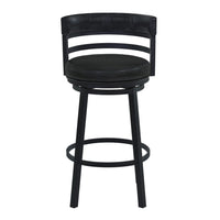 Eva 26 Inch Swivel Counter Stool Chair, Vegan Leather, Curved Back, Black - BM282104