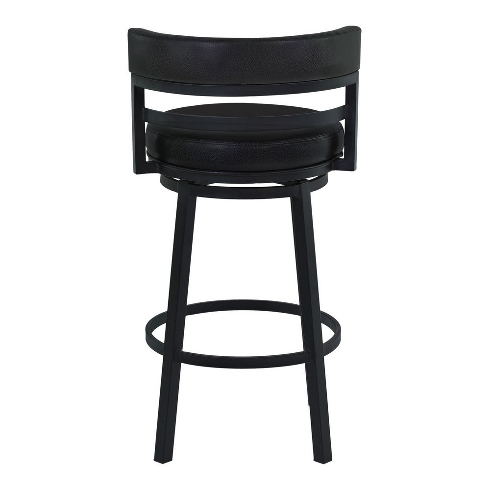 Eva 26 Inch Swivel Counter Stool Chair, Vegan Leather, Curved Back, Black - BM282104