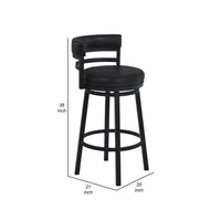 Eva 26 Inch Swivel Counter Stool Chair, Vegan Leather, Curved Back, Black - BM282104