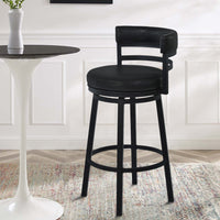 Eva 26 Inch Swivel Counter Stool Chair, Vegan Leather, Curved Back, Black - BM282104