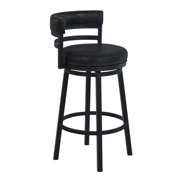 Eva 30 Inch Swivel Bar Stool Chair, Vegan Faux Leather, Curved Back, Black - BM282105