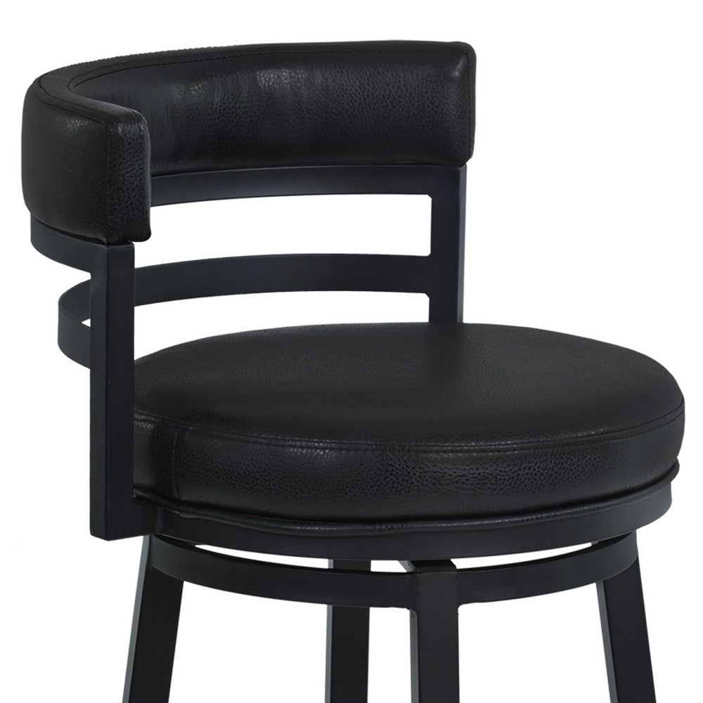 Eva 30 Inch Swivel Bar Stool Chair, Vegan Faux Leather, Curved Back, Black - BM282105