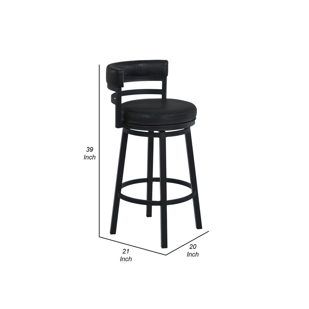 Eva 30 Inch Swivel Bar Stool Chair, Vegan Faux Leather, Curved Back, Black - BM282105