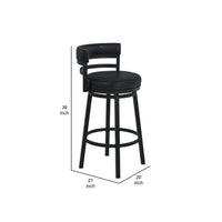 Eva 30 Inch Swivel Bar Stool Chair, Vegan Faux Leather, Curved Back, Black - BM282105