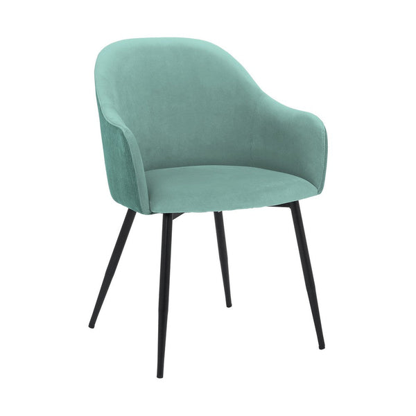 23 Inch Modern Dining Chair, Curved Back, Polyester, Metal Legs, Teal Blue - BM282120