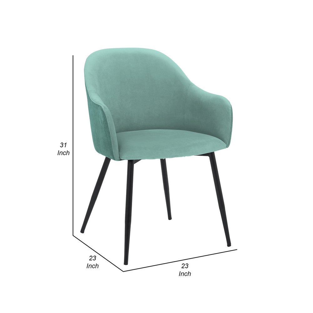 23 Inch Modern Dining Chair, Curved Back, Polyester, Metal Legs, Teal Blue - BM282120