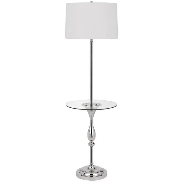 Ava 61 Inch Modern Floor Lamp, Glass Tray Table, 1 USB Port, Glossy, Chrome - BM282145