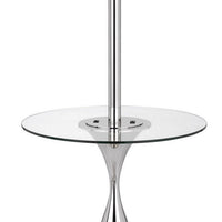 Ava 61 Inch Modern Floor Lamp, Glass Tray Table, 1 USB Port, Glossy, Chrome - BM282145