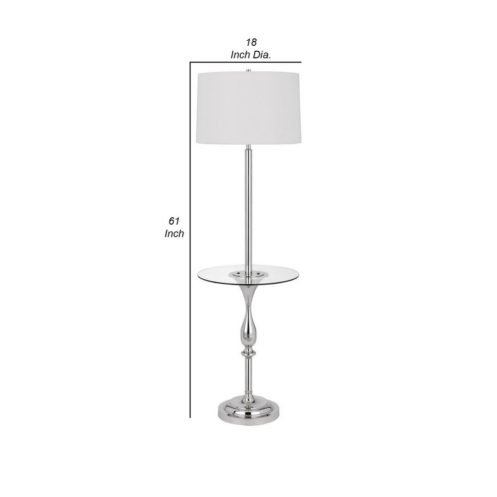 Ava 61 Inch Modern Floor Lamp, Glass Tray Table, 1 USB Port, Glossy, Chrome - BM282145