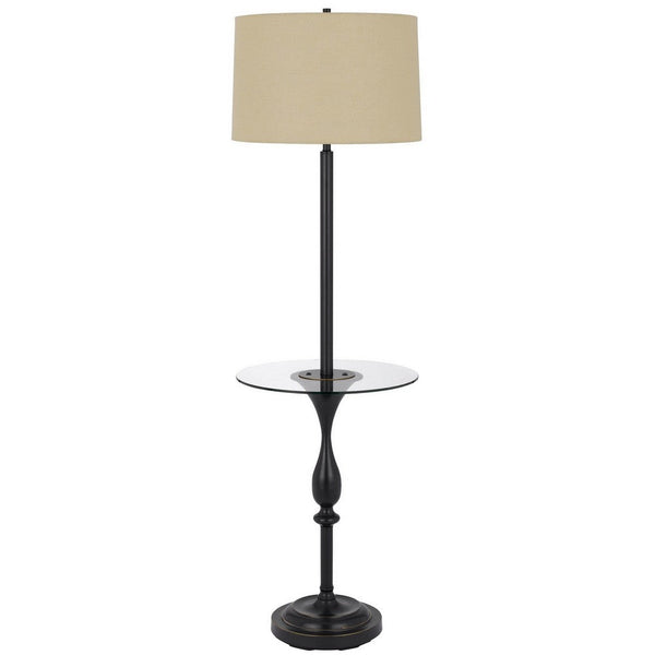 Ava 61 Inch Modern Floor Lamp, Glass Tray Table, 1 USB Port, Dark Bronze - BM282146