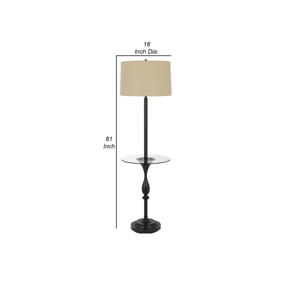 Ava 61 Inch Modern Floor Lamp, Glass Tray Table, 1 USB Port, Dark Bronze - BM282146