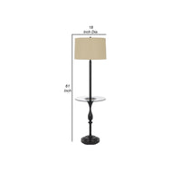 Ava 61 Inch Modern Floor Lamp, Glass Tray Table, 1 USB Port, Dark Bronze - BM282146