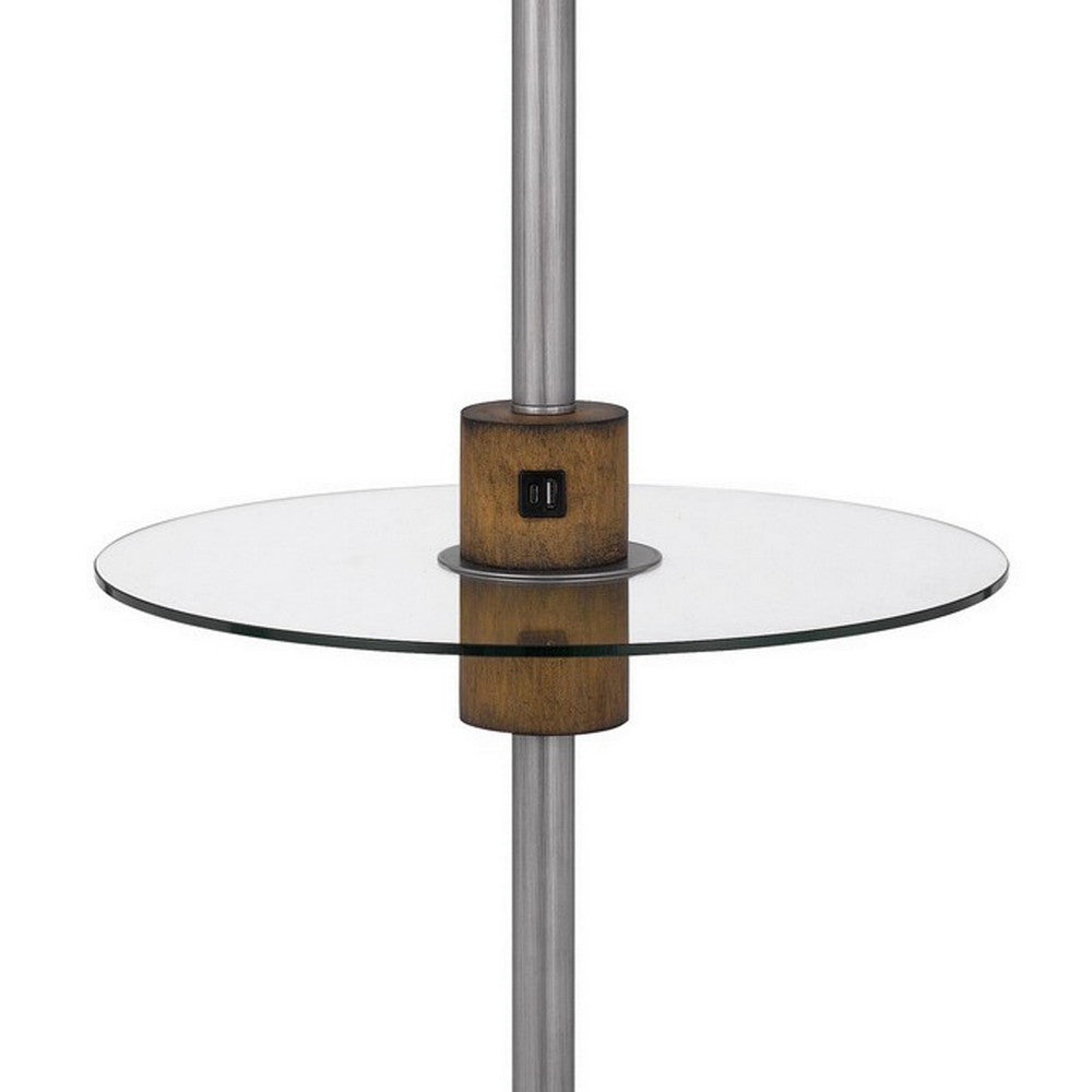 61 Inch Modern Floor Lamp, Glass Tray Table, 1 USB Port, Antique Silver - BM282147