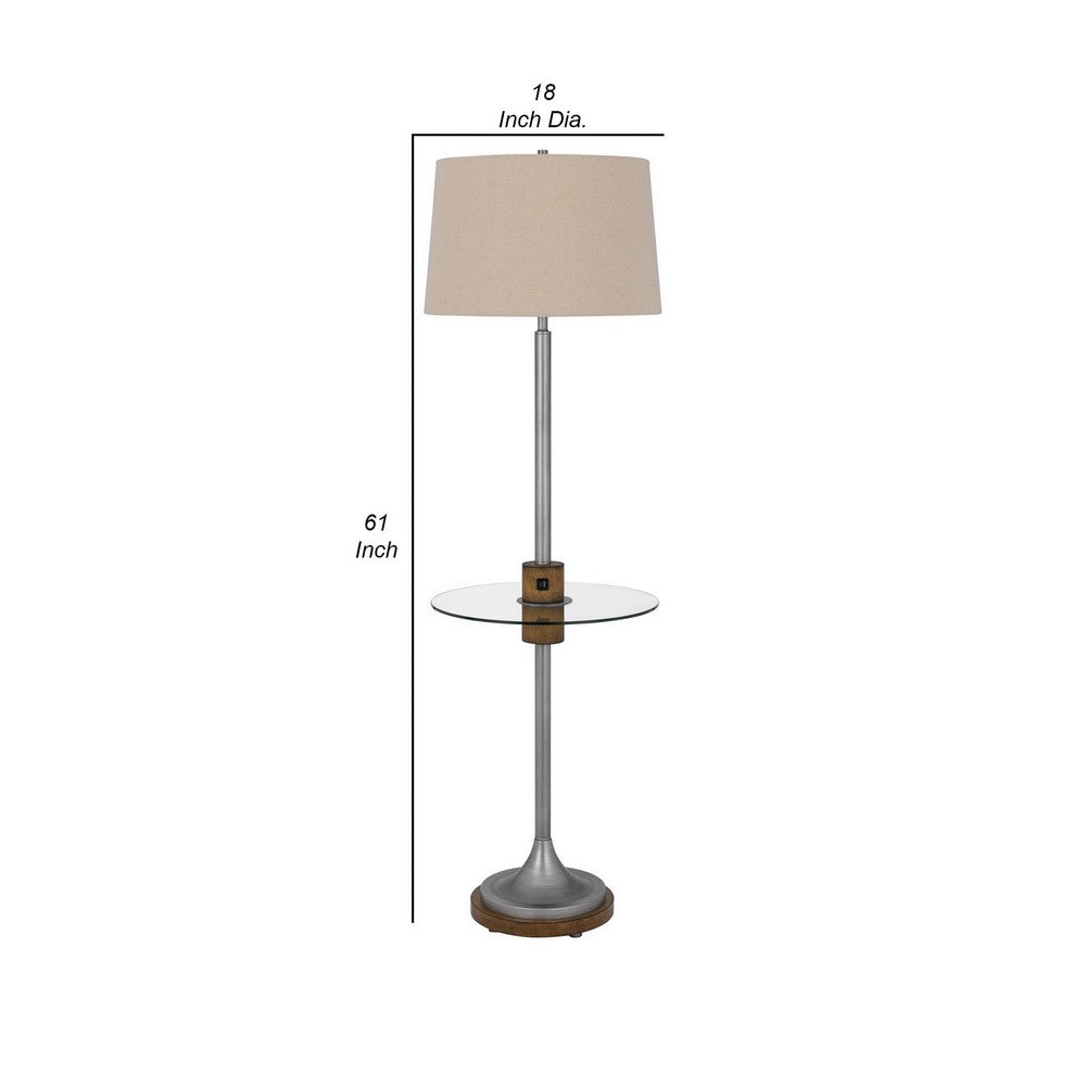 61 Inch Modern Floor Lamp, Glass Tray Table, 1 USB Port, Antique Silver - BM282147