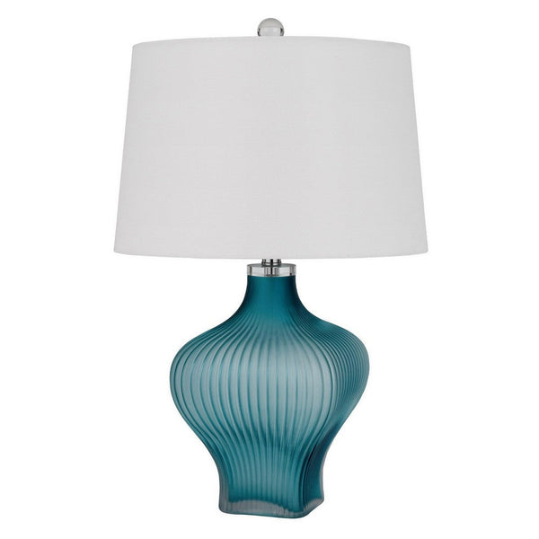 26 Inch Modern Accent Table Lamp, Unique Tapered Glass Base, Aqua Blue - BM282150