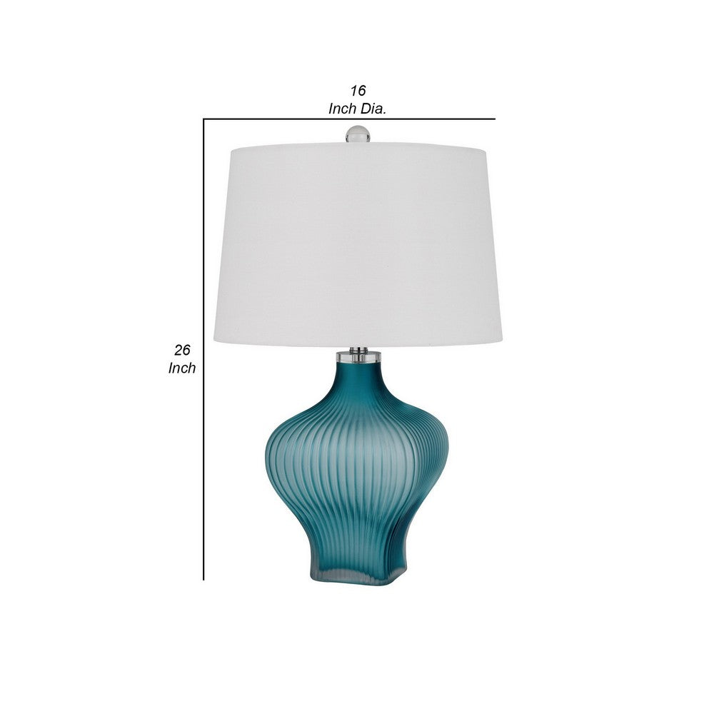 26 Inch Modern Accent Table Lamp, Unique Tapered Glass Base, Aqua Blue - BM282150