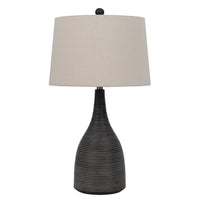 29 Inch Classic Table Lamp, Textured Lined Body, Ceramic, Charcoal Black - BM282153