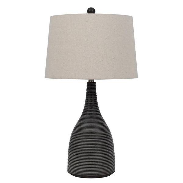 29 Inch Classic Table Lamp, Textured Lined Body, Ceramic, Charcoal Black - BM282153