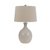 27 Inch Table Lamp Set of 2, Ceramic Base, Hardback Fabric Shade, Ivory - BM282154