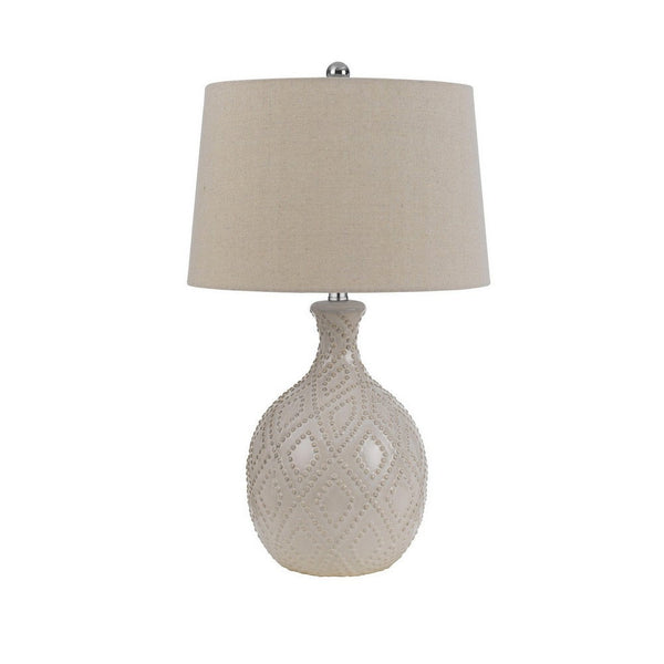 27 Inch Table Lamp Set of 2, Ceramic Base, Hardback Fabric Shade, Ivory - BM282154